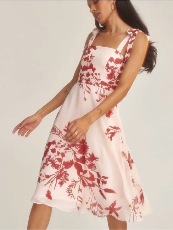 RW&CO. Dresses & Skirts - RW&Co Red Floral Tie-Shoulder Midi Dress - Women's